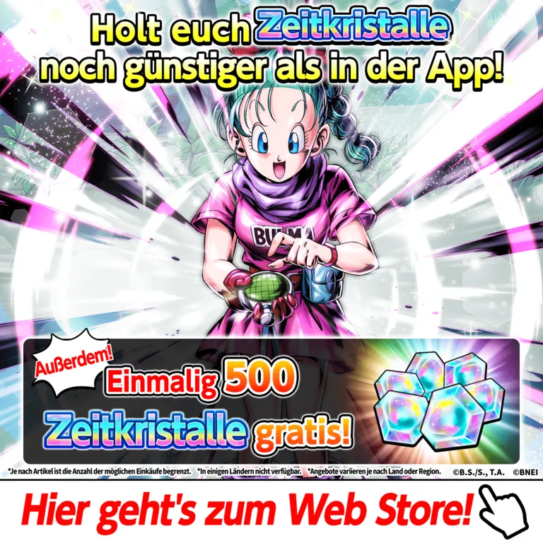 Holt euch Zeitkristalle noch günstiger als in der App! Außerdem! Einmalig 500 Zeitkristalle gratis! Hier geht's zum Web Store!