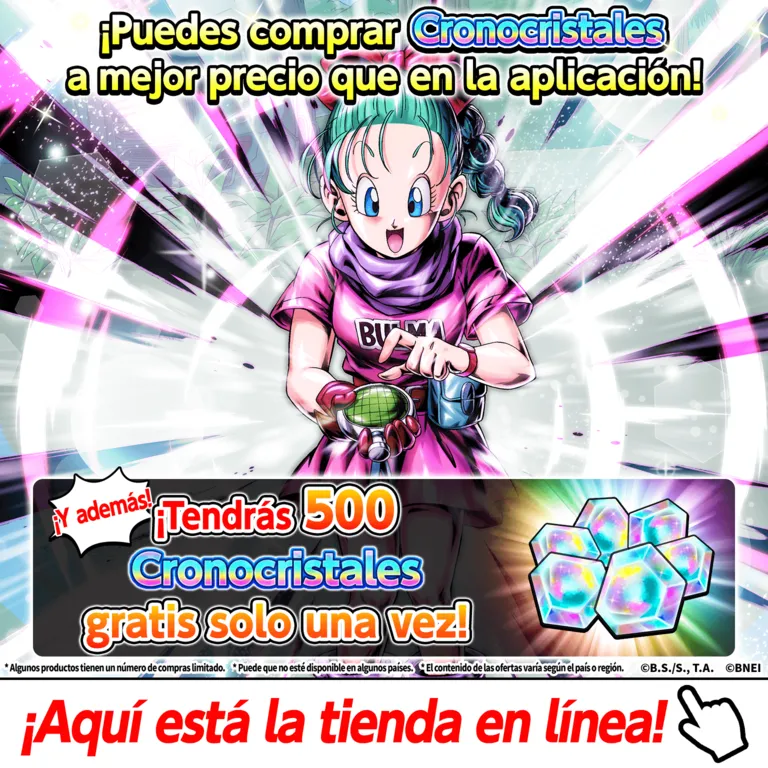 ¡Puedes comprar Cronocristales a mejor precio que en la aplicación! ¡Y además! ¡Tendrás 500 Cronocristales gratis solo una vez! ¡Aquí está la tienda en línea!