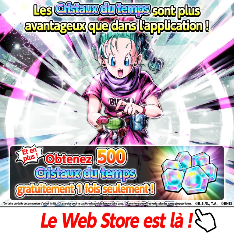 Les Cristaux du temps sont plus avantageux que l'application! Et en plus Obtenez 500 Cristaux du temps gratuitement 1 fois seulement ! Le Web Store est là !